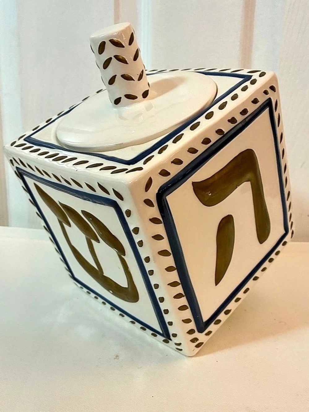 Vintage 1996 Pottery Barn Sausalito Ceramic Dreidel Cookie Jar Hanukkah Judaica